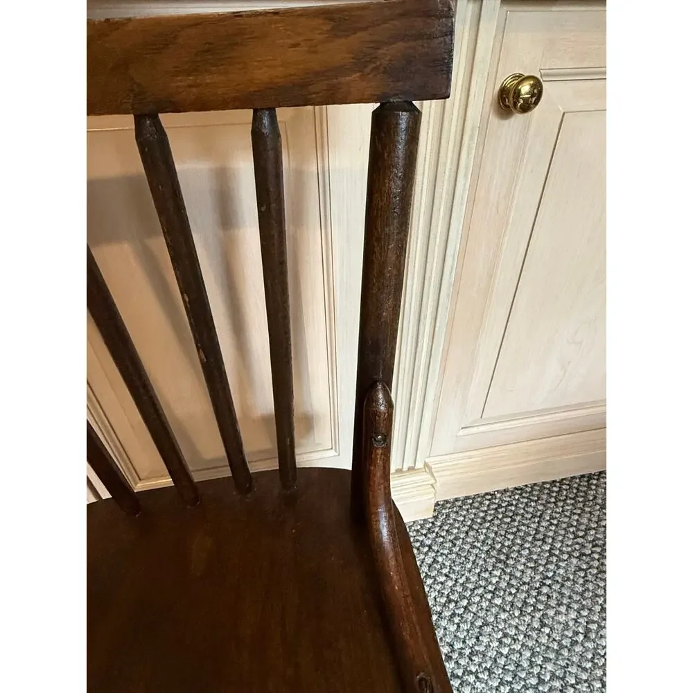 Antique Vintage Wooden Child's Windsor Chair Spindle Back Primitive Country